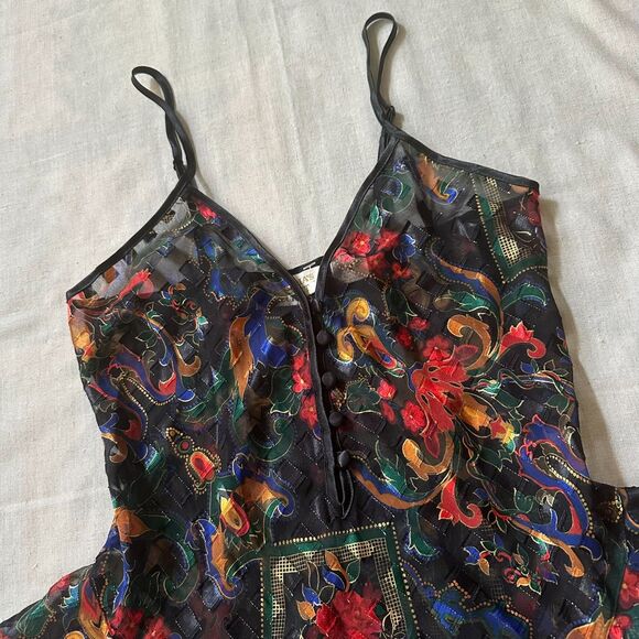 NEW Vtg VICTORIA'S SECRET Gold Label Dark Floral Sheer Teddy Nightie Bodysuit P - Picture 2 of 15